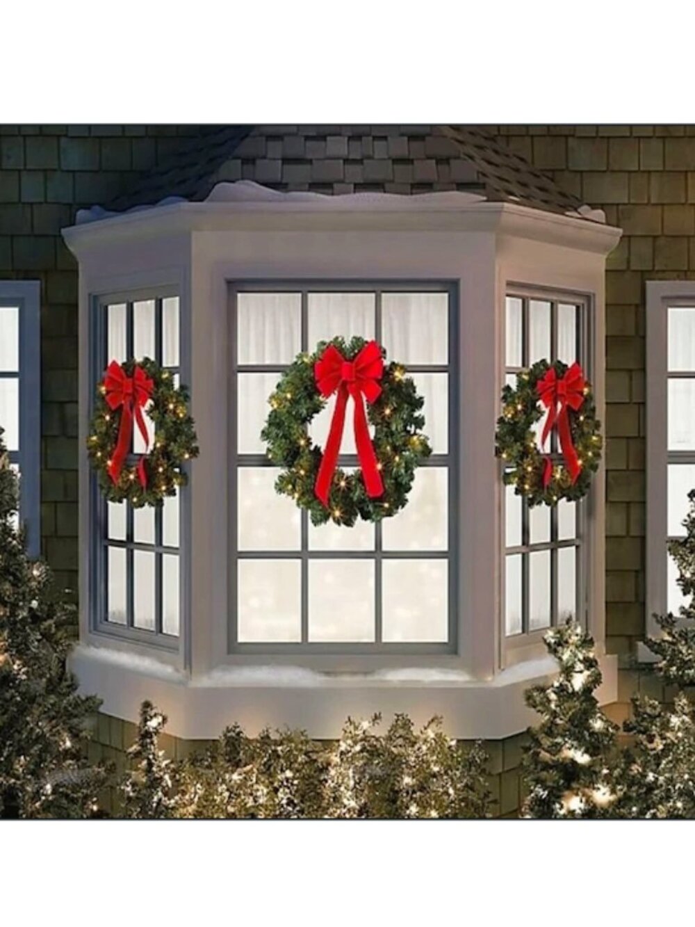 Set of (3) Christmas Wreaths 16" Pre-Lit Battery-Operated Wreaths